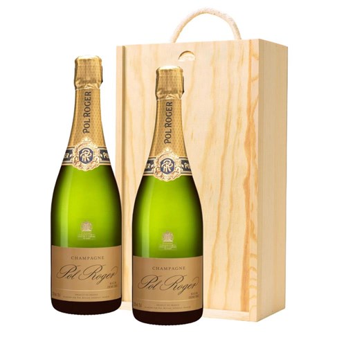 Pol Roger Rich Demi Sec Champagne 75cl Double Pine Wooden Gift Boxed (2x75cl)